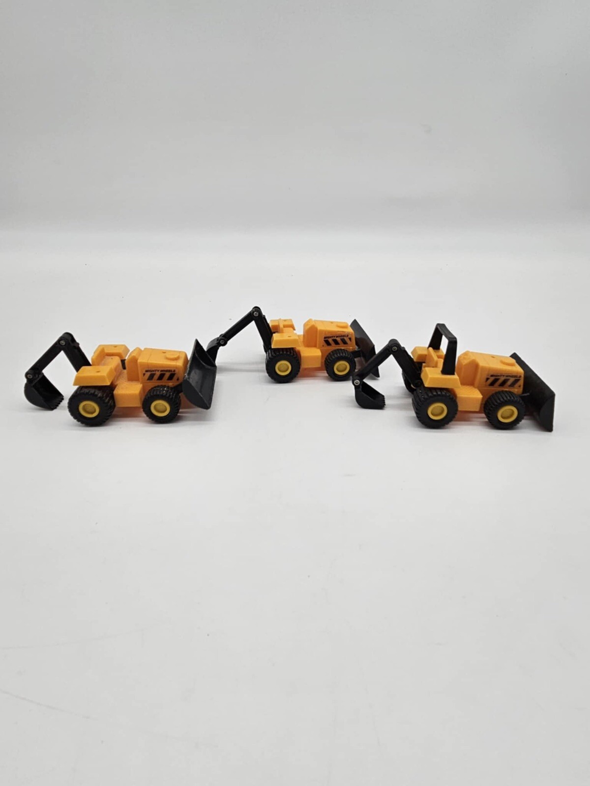 3 Soma Mighty Wheels Yellow Digger Bulldozer Front Loader Excavator Plastic Toy