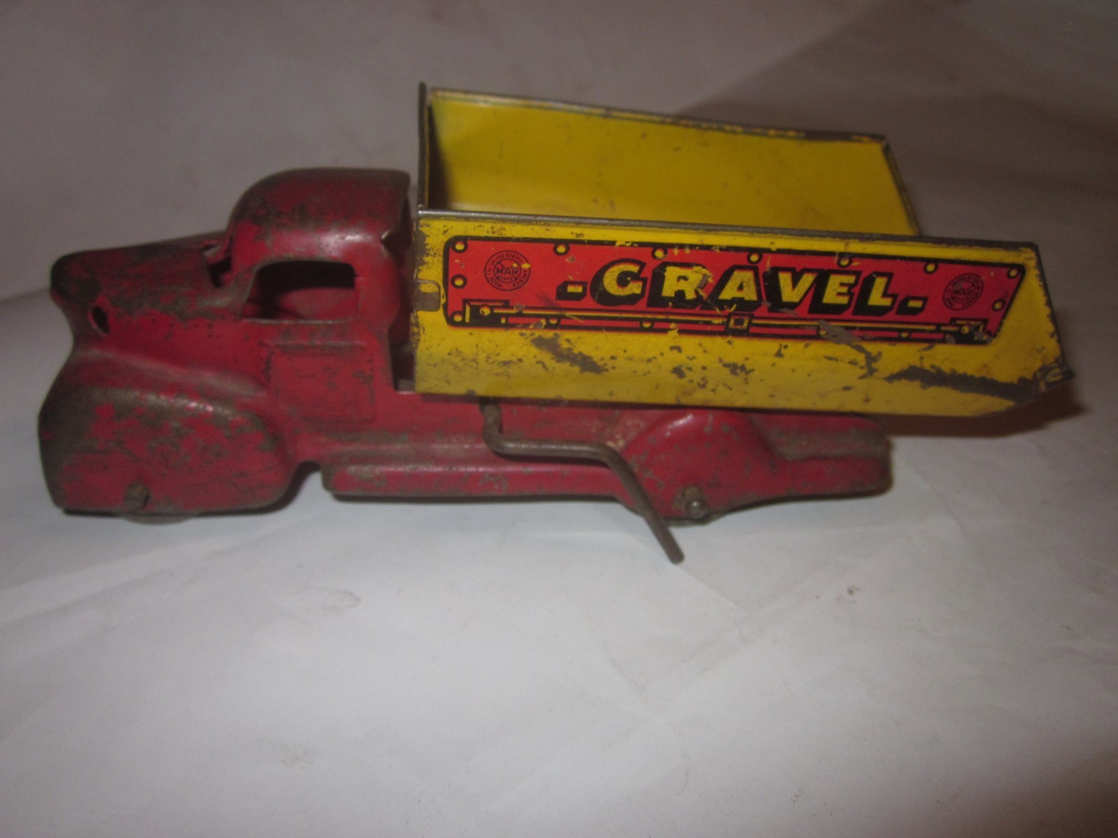1940’s Marx Gravel Dump Truck Rare wood wheels Vintage Made in the USA 7 1/2″