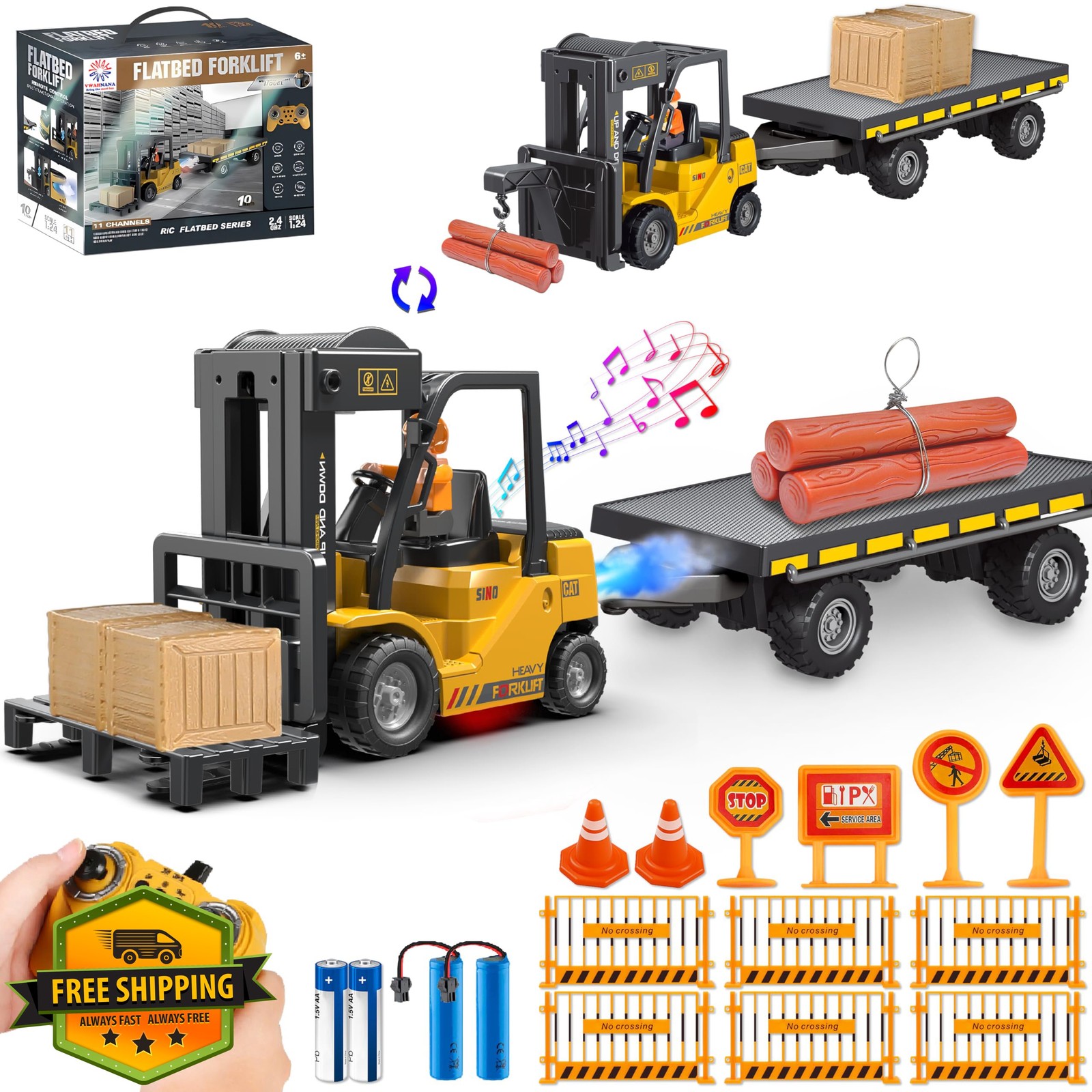 VWAHNANA RC Forklift Yellow Trailer