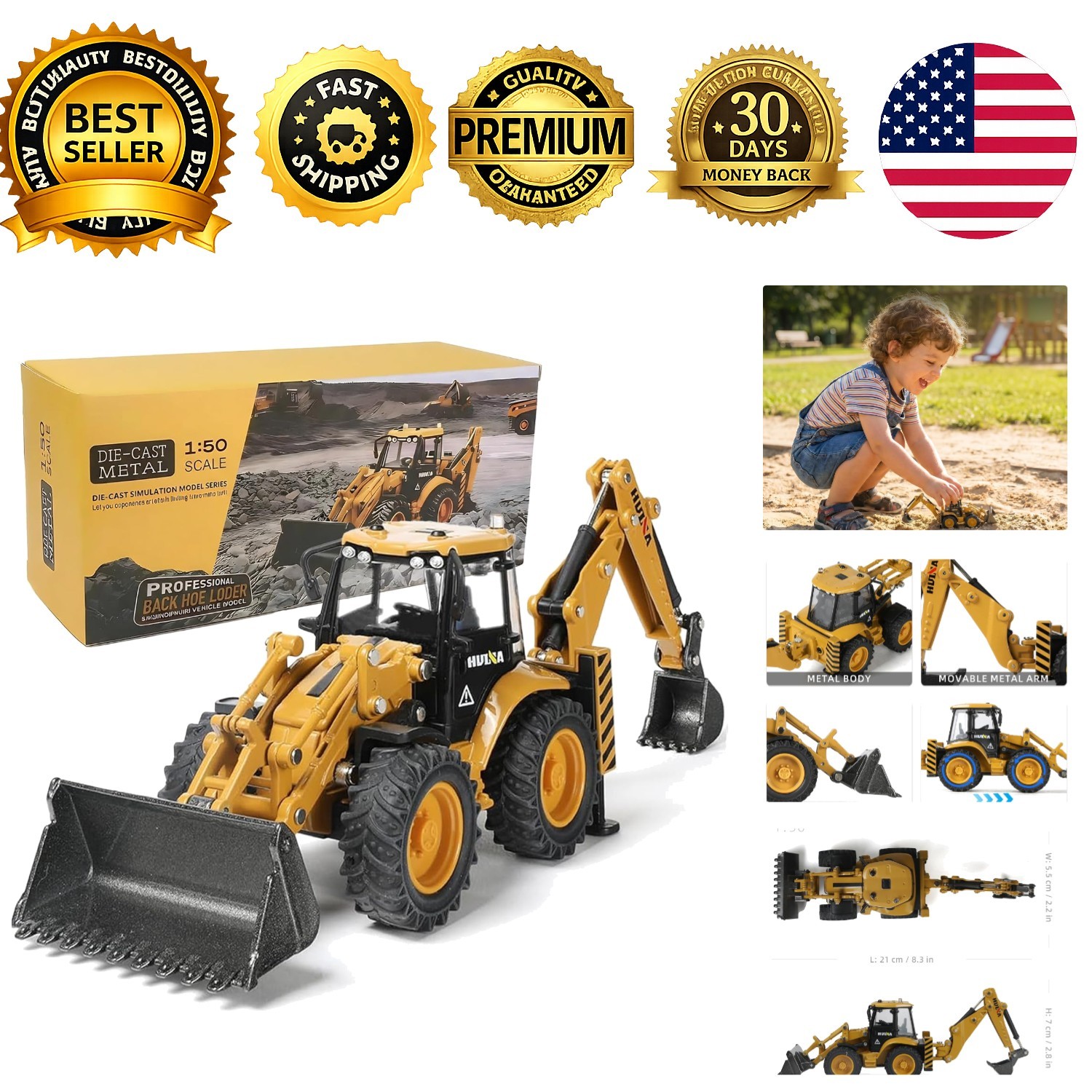 1 50 Metal Die Cast Excavator Backhoe Toy Front Loader Bulldozer Construction