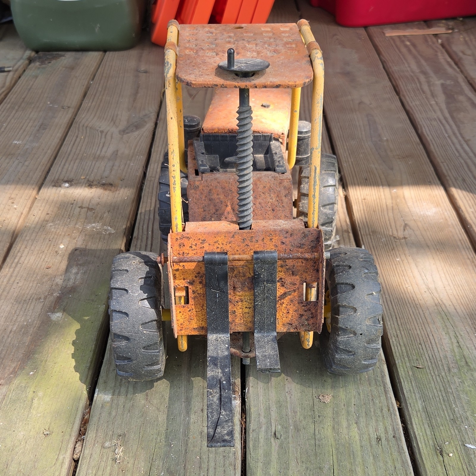 Tonka Pressed Steel Forklift Construction Vehicle Orange Yellow Black