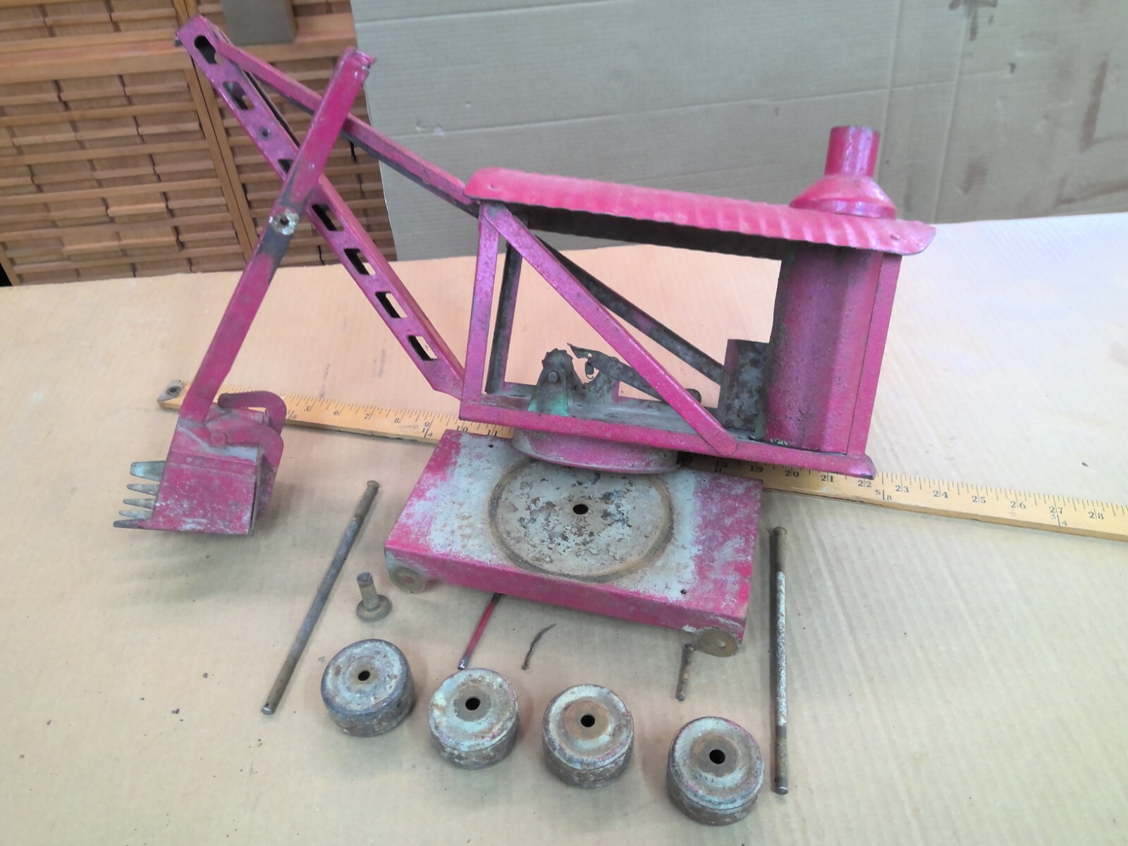 Vintage Red Keystone Ride ‘Em Pressed Steel Steam Shovel Toy 1930s