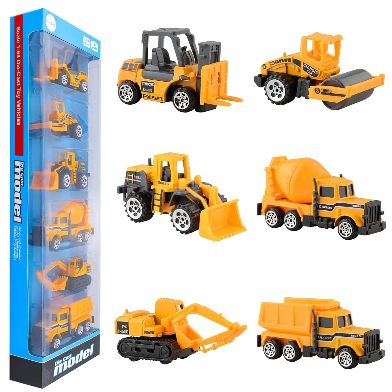 6Pcs Mini Die Cast Car 1/64 Scale Alloy Construction Truck Vehicle Model Toy …