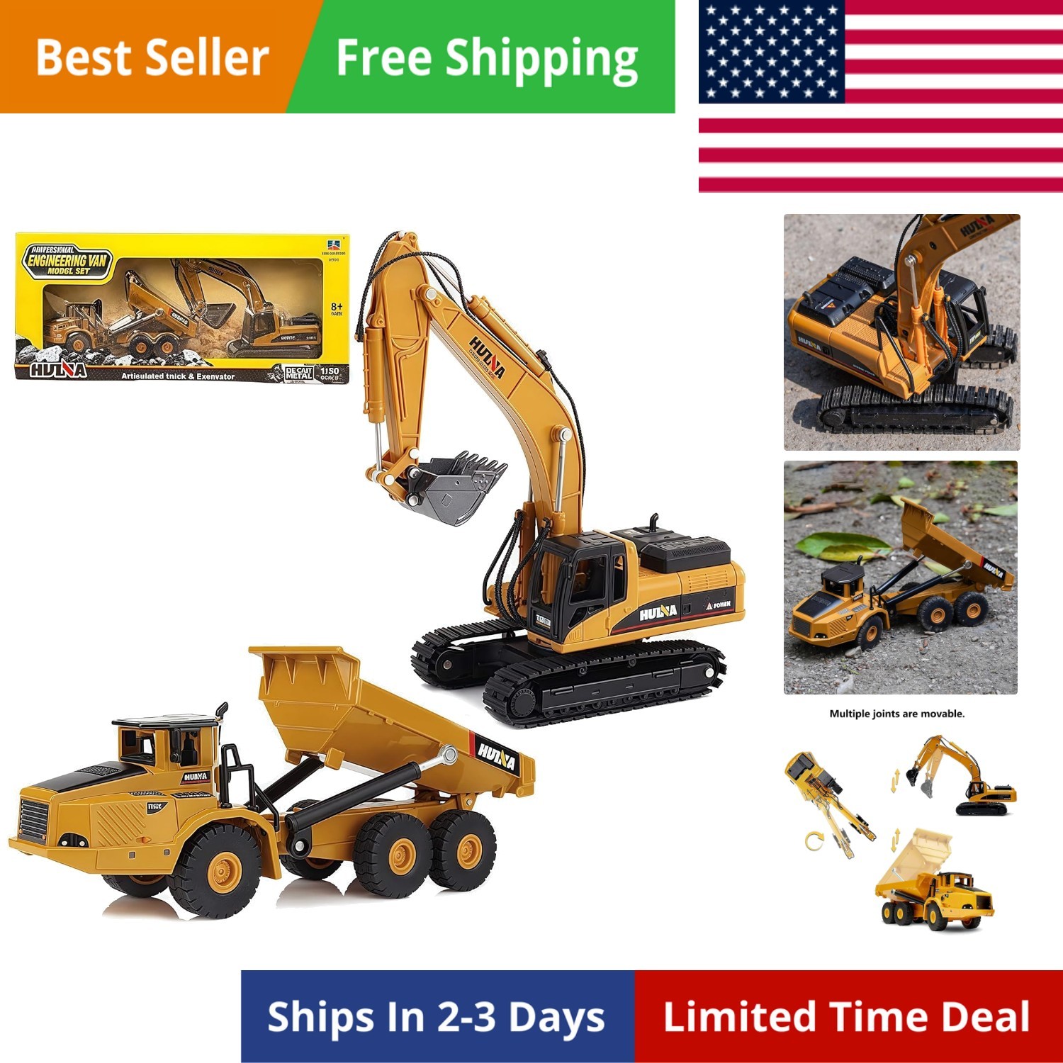 2Pcs Construction Vehicle Toys Dump Truck and Excavator Set Heavy Metal 1/50 …