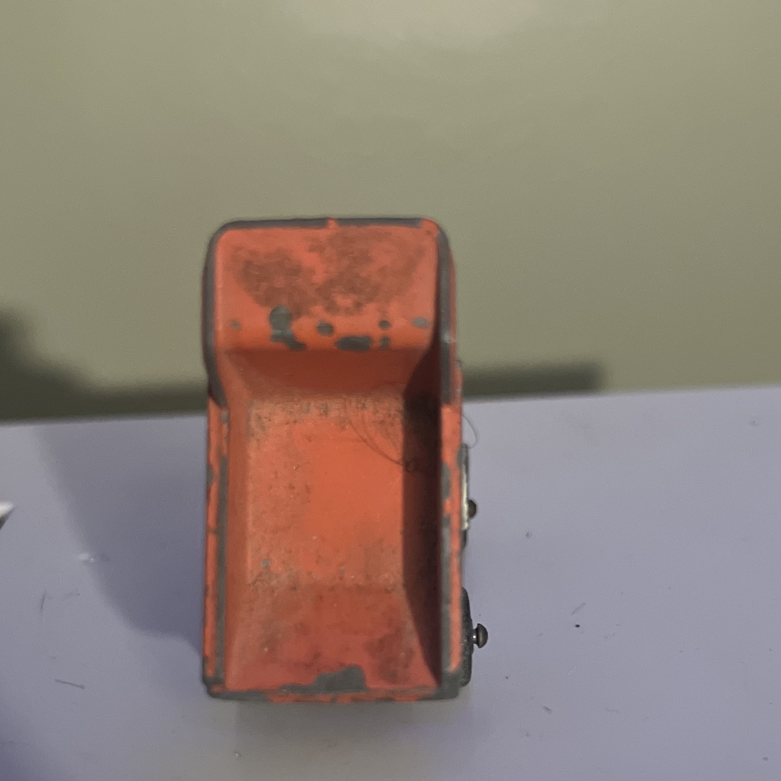 Vintage Diecast Dump Truck Construction Toy, Gray Cab Orange Dump Bed