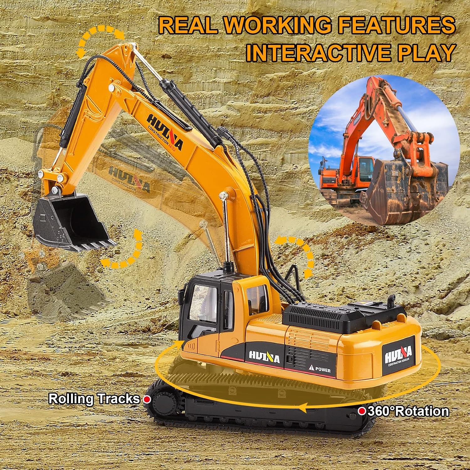 1/40 Scale Metal Diecast Excavator Construction Equipment Toy Digger Trucks