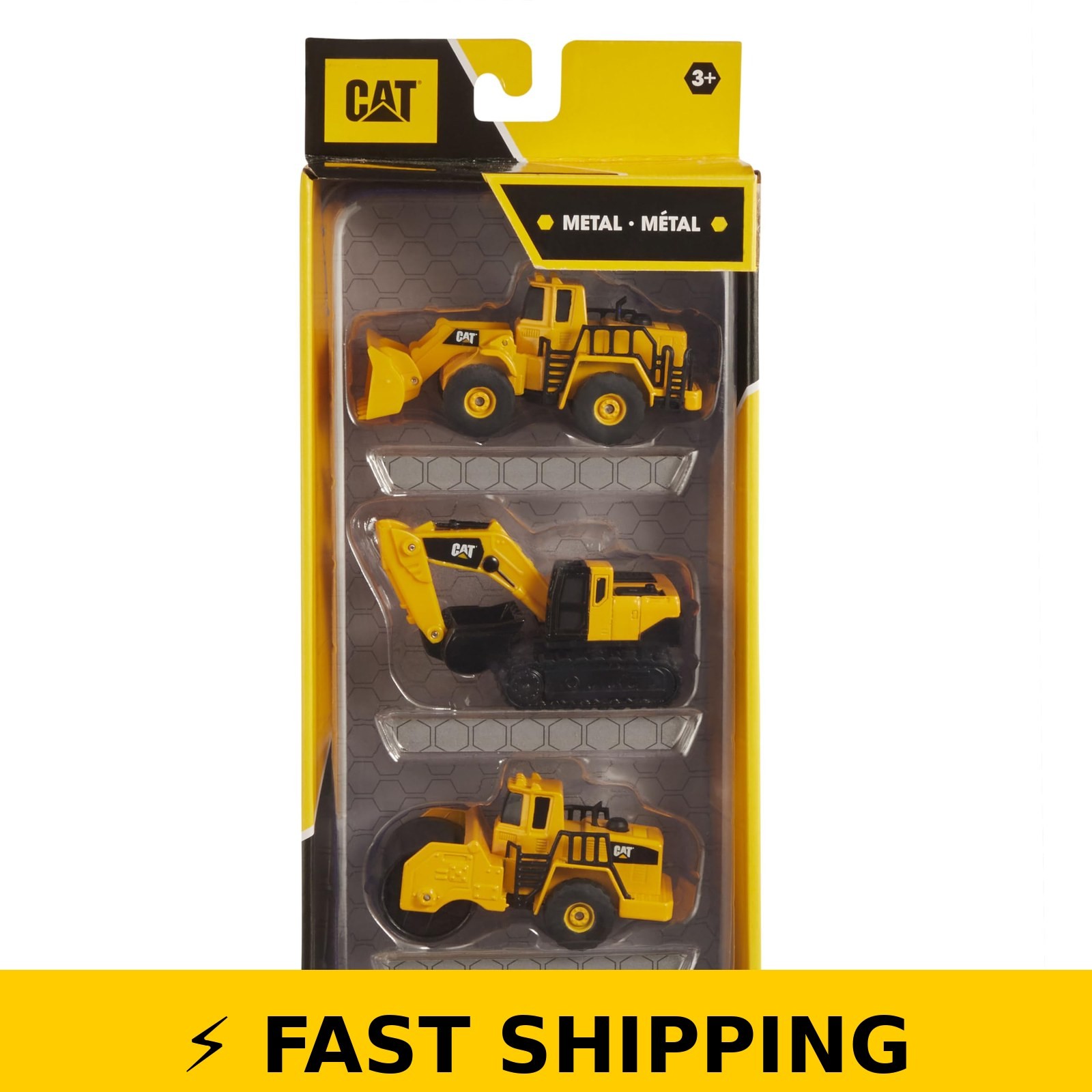 CAT Die-Cast Construction Toys 3 Pack – Steam Roller, Excavator, Loader