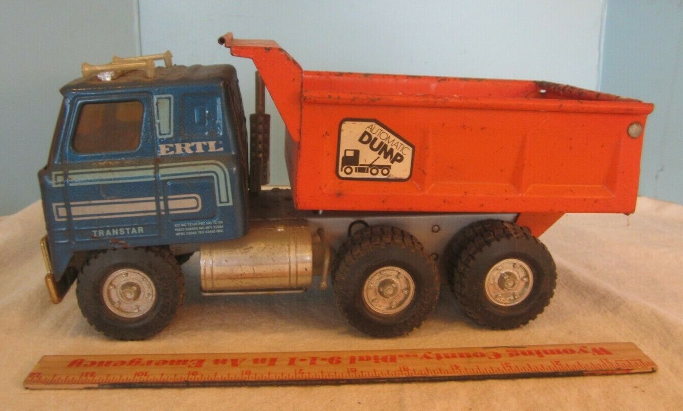 VINTAGE ERTL TRANSTAR BLUE CAB AUTOMATIC DUMP TRUCK ORANGE