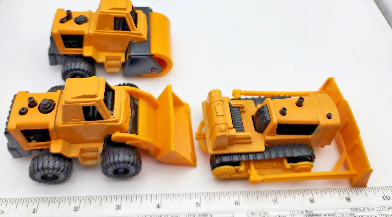 Vintage 1970 Tootsie Toy Dozer, Loader & Roller Construction Toys 4″ to 4.75″