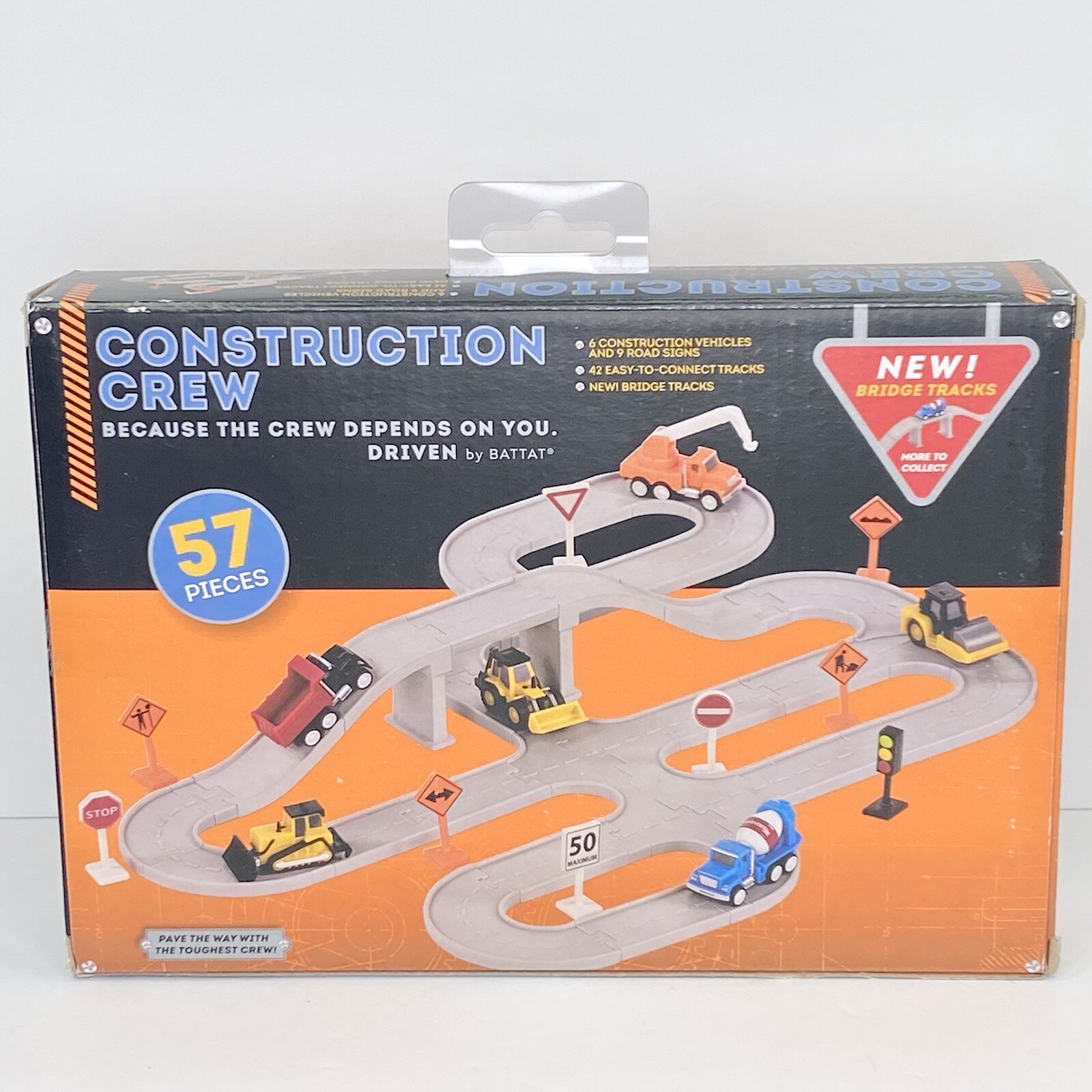 New DRIVEN By Battat 57pc Construction Crew Micro Vehicle & Track Set