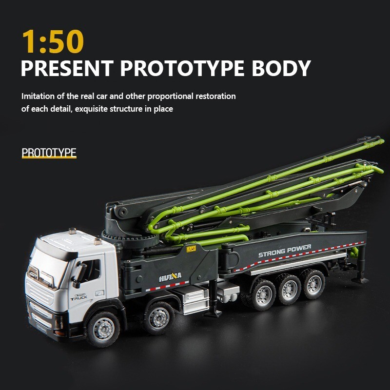 Huina 1:50 Concrete Pump Construction Vehicle Model Truck Alloy Movable Crane