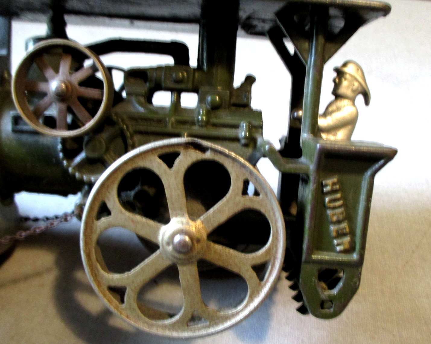 1930- HUBLEY CAST IRON HUBER STEAM ROLLER- 100% ORG- HIGH GRADE ANTIQUE TOY 7.5″