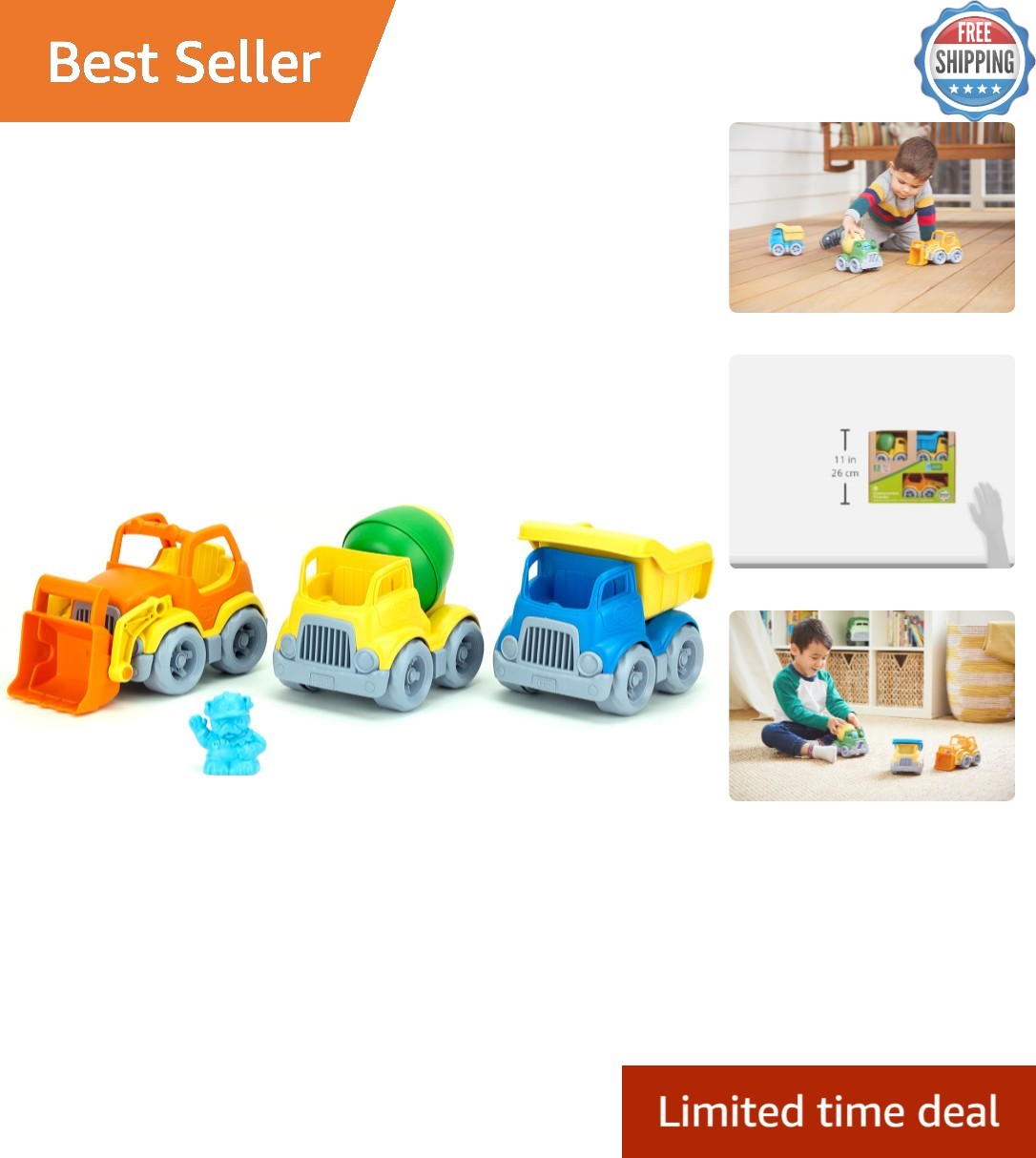 Imaginative Play Construction Vehicle Set – 3 Trucks & Dog Character Included