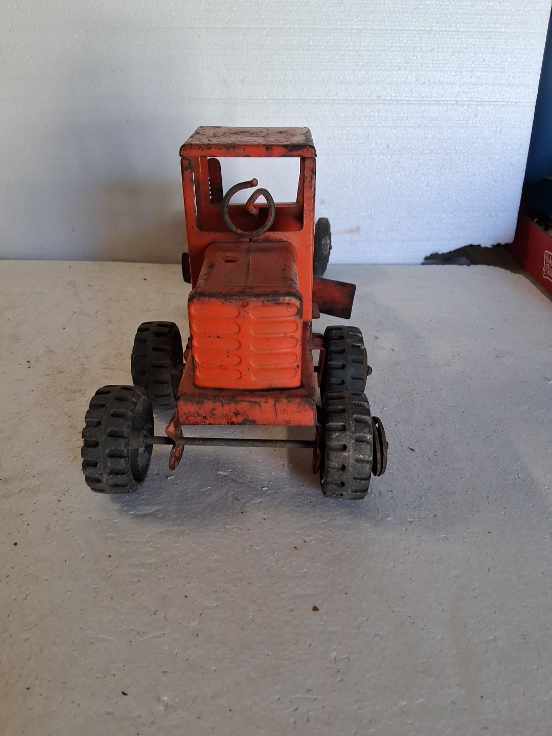 Vintage Marx 1950s Orange Lumar Power Road Grader Pressed Steel Toy USA NICE