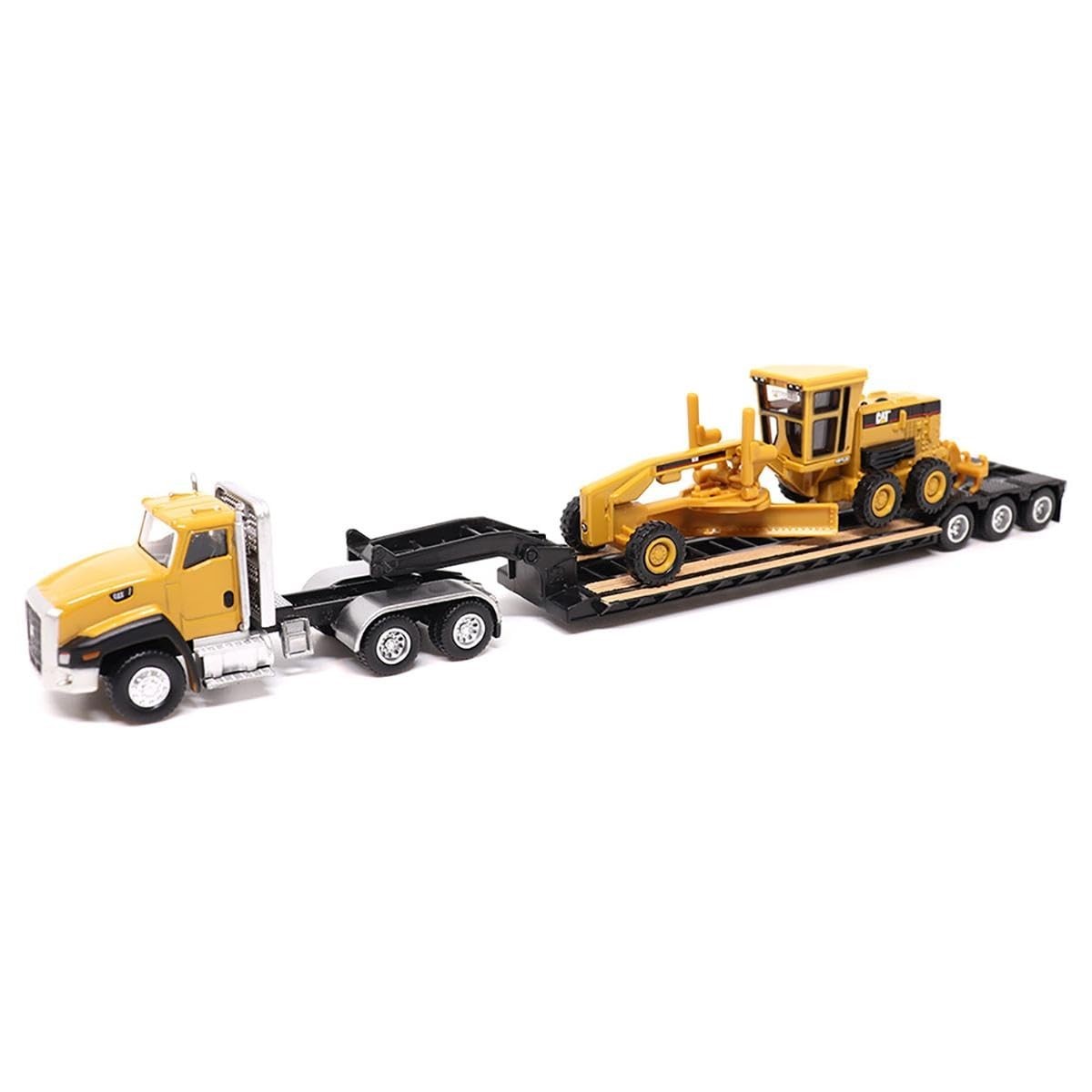 1/87 Scale Diecast Caterpillar CT660 Day Cab Truck & Lowboy Trailer with Grader