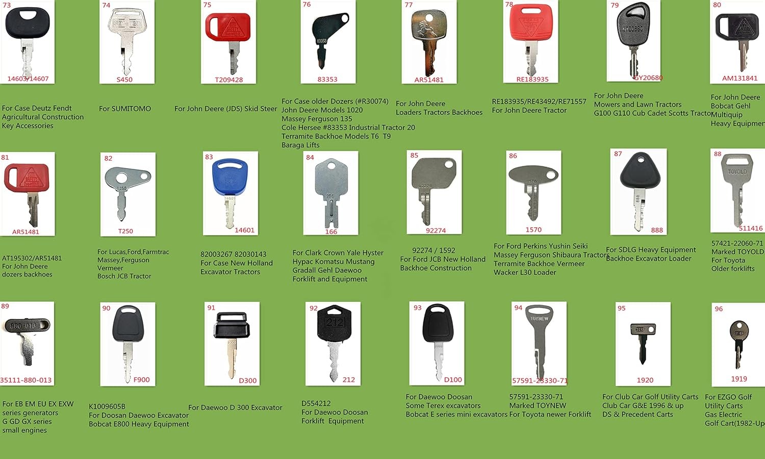 100pcs Equipment Key Universal Key Set | For Heavy Construction Excavator Loader