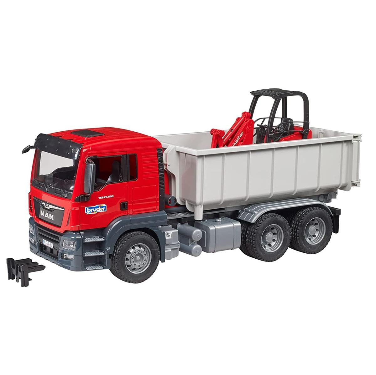 Bruder 1/16 Man TGS Truck w/ Roll Off Container & Schaffer Compact Loader 03767