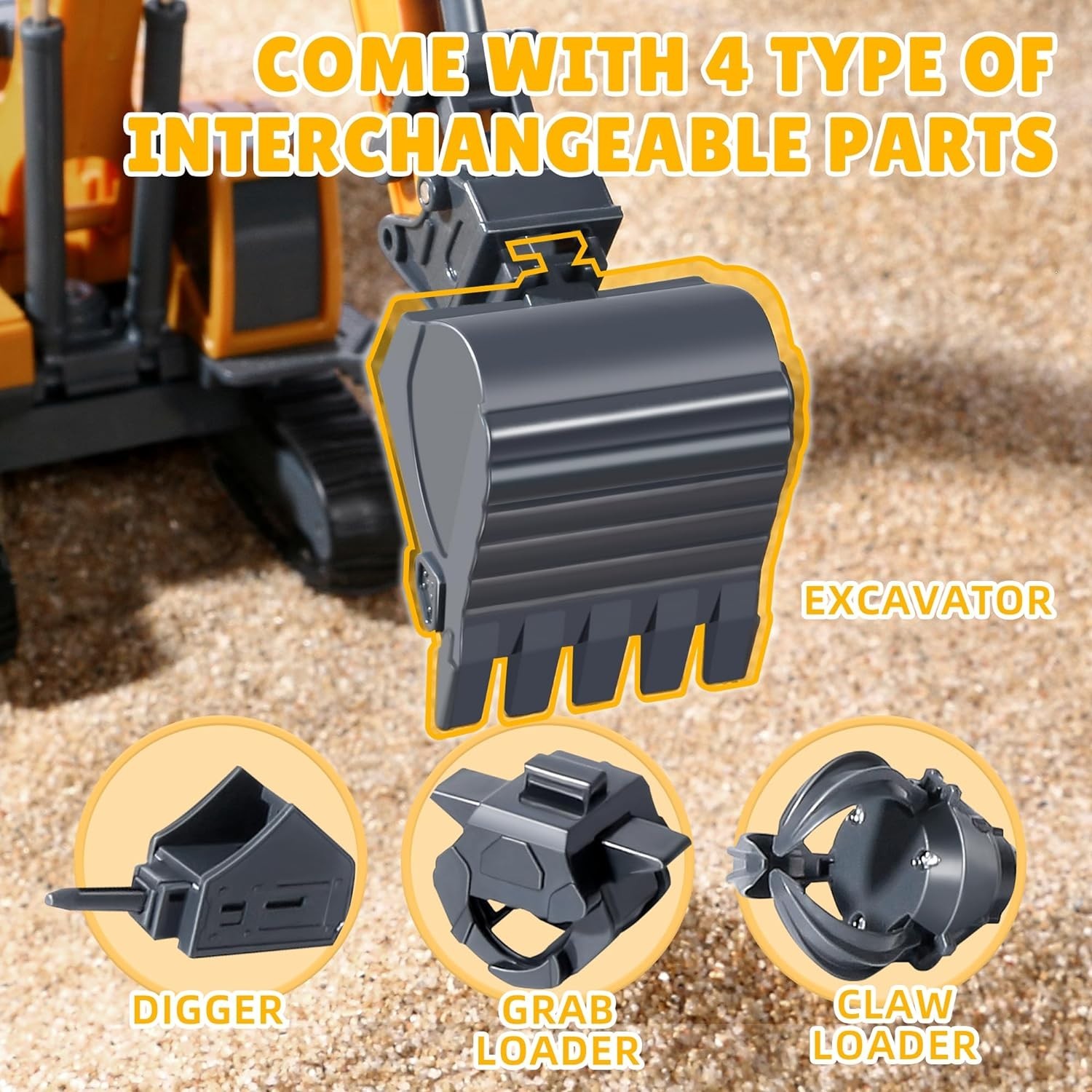 Kids Construction Trucks Set Excavator Crane Semi Truck Tractor Lowboy Trailer