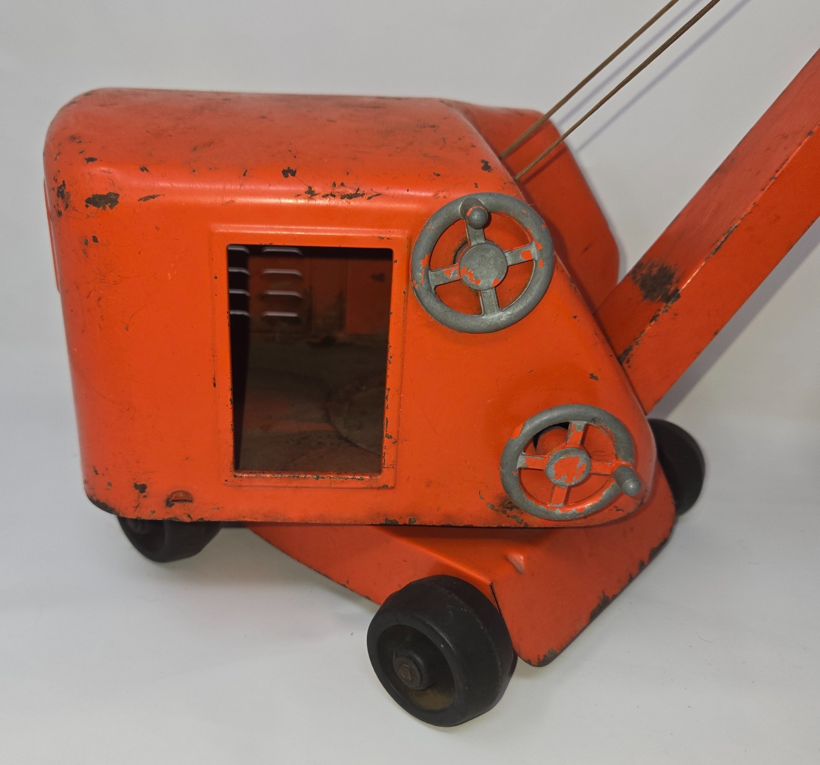 Vintage Pressed Steel Structo Construction Steam Shovel Orange Top Gear Works