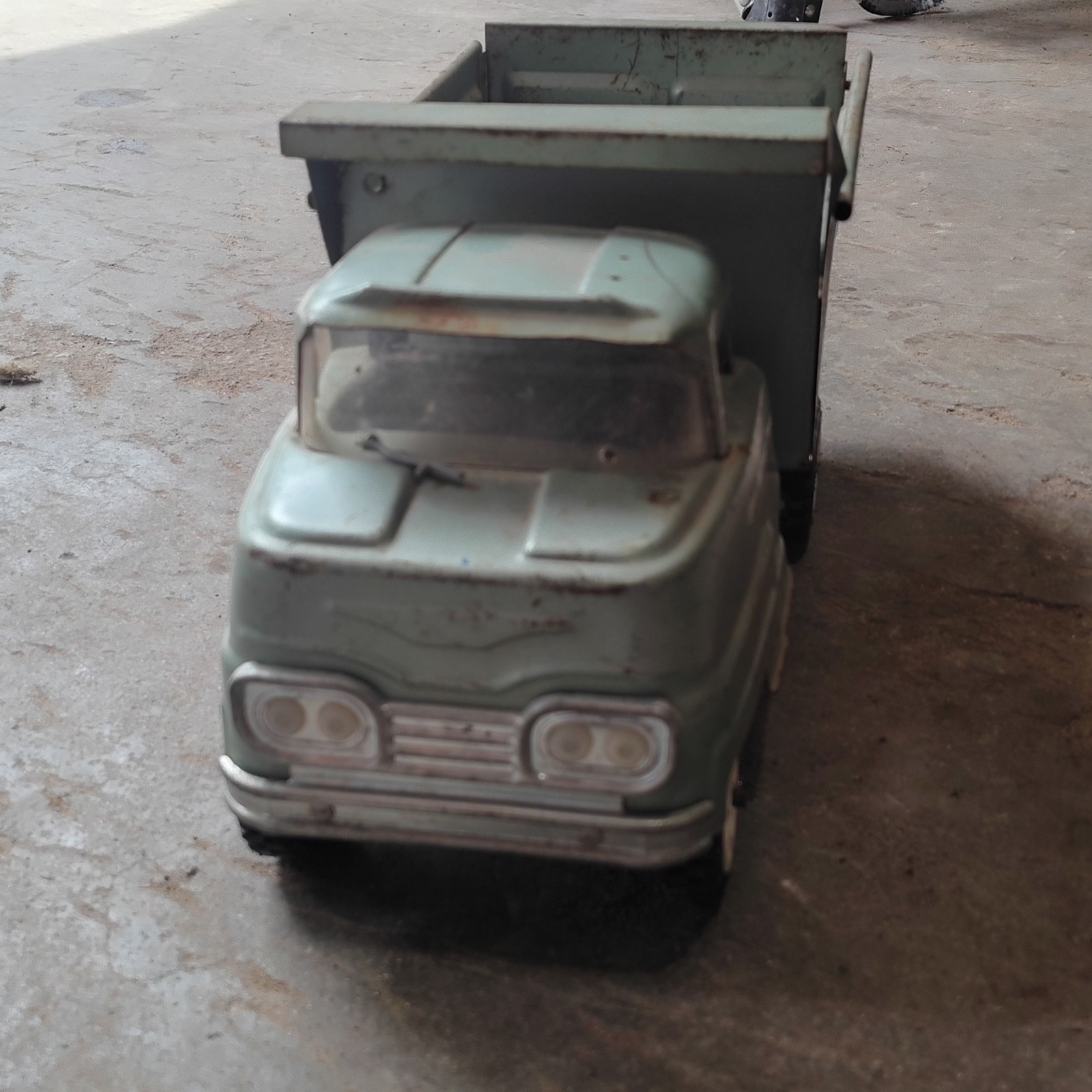 Vintage Green Toy Dump Truck with Tilting Dump Bed