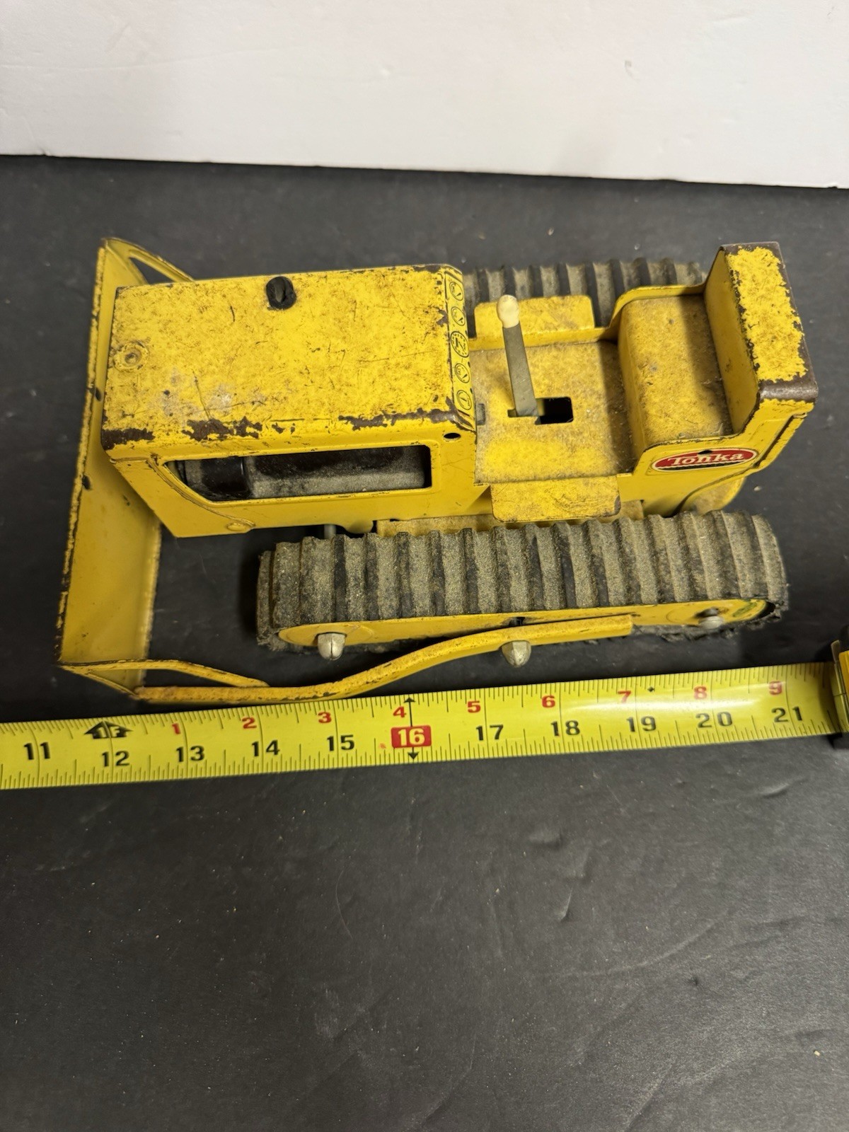 Vintage Tonka No. 300 Bulldozer 1960s Pressed Steel Yellow Dozer 9″