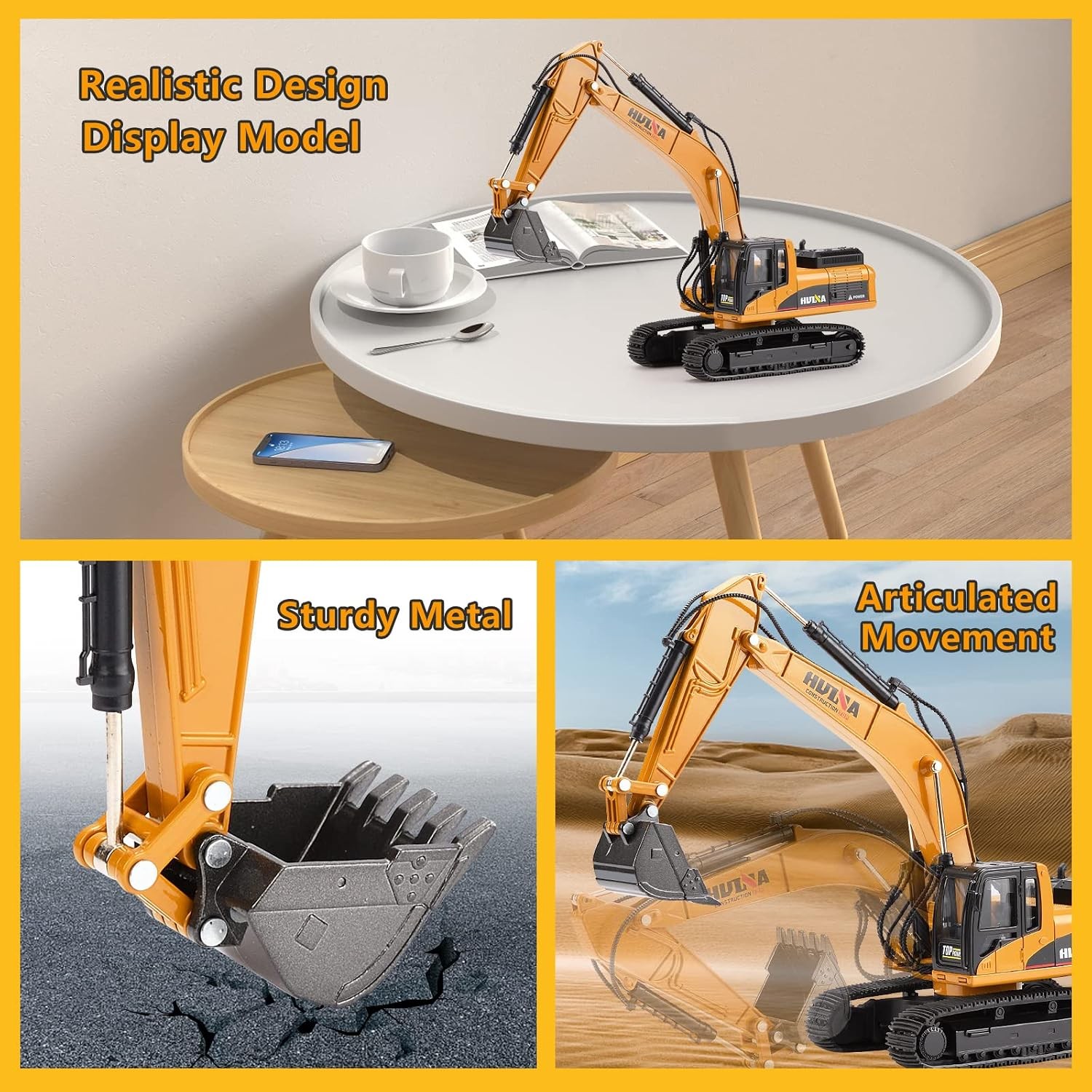 1/40 Scale Metal Diecast Excavator Construction Equipment Toy Digger Trucks