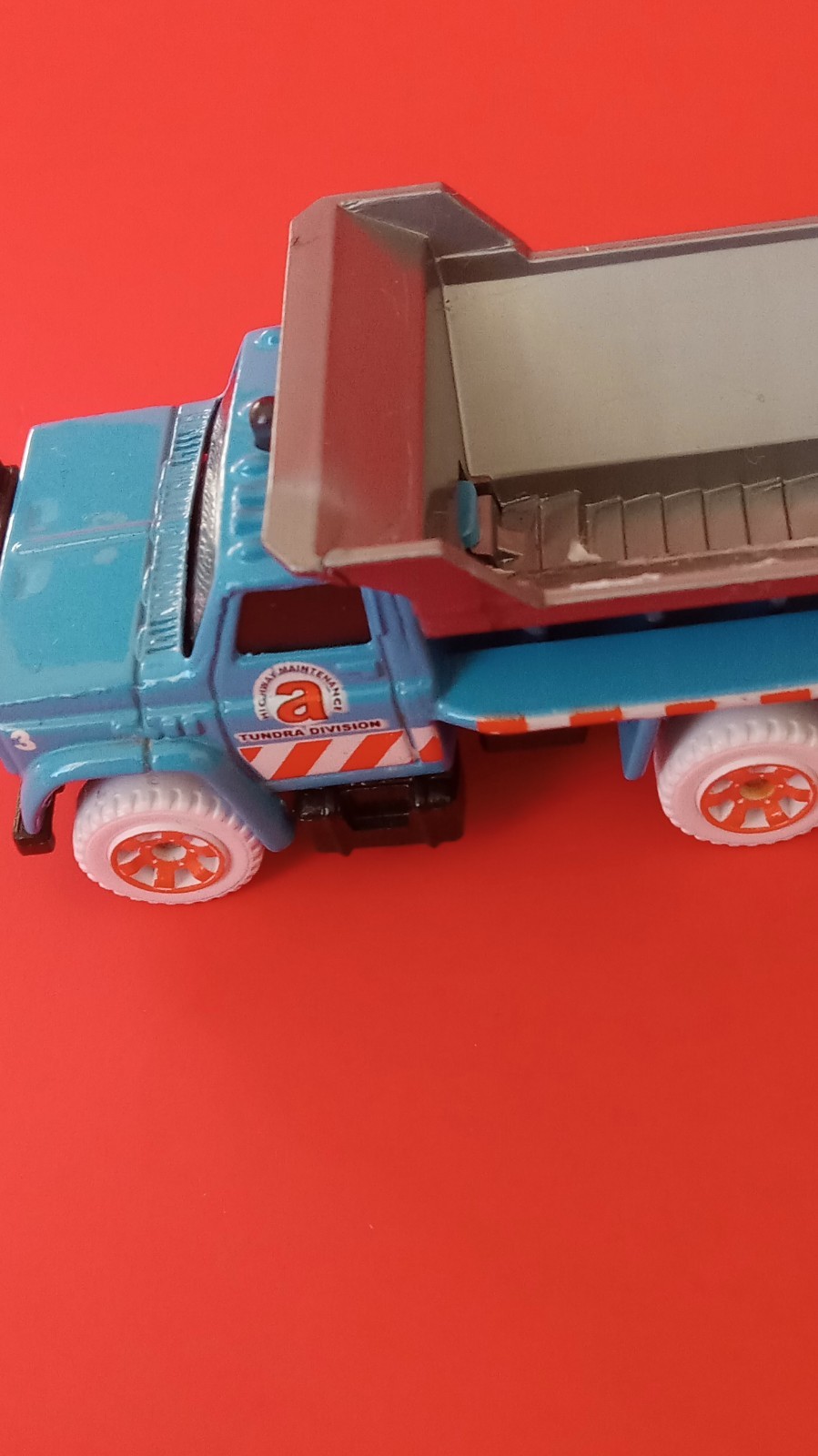 Tundra Division Blue Dump Truck Diecast Toy Gray White Orange Construction