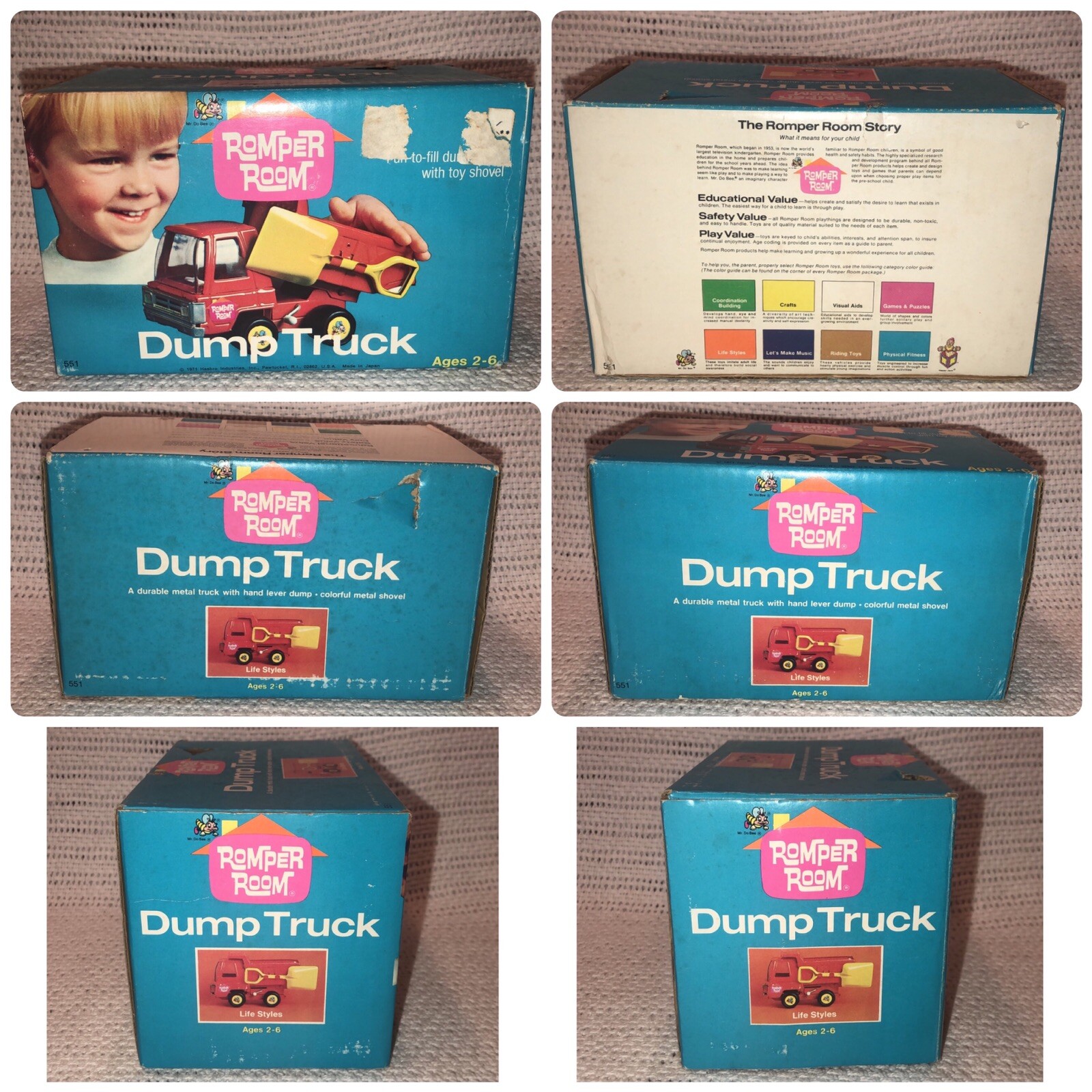 Vtg 1970s 1971 Hasbro Romper Room Mr. Do Bee Dump Truck & Shovel NIB Box No. 551