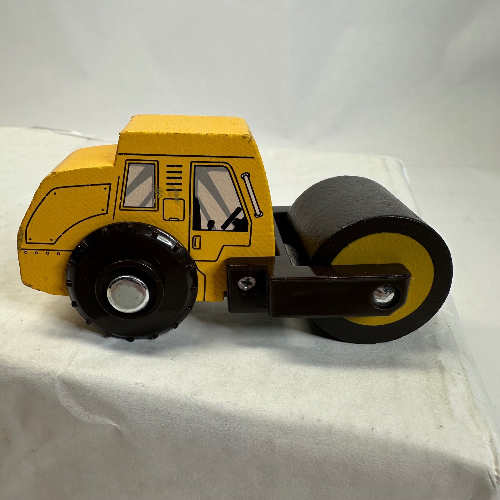 Yellow Wooden Steamroller Toy Vehicle Construction Vehicle