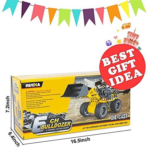 Remote Control Bulldozer Toy Truck, 1/18 Scale RC Metal Rc Front Loader 4WD C…