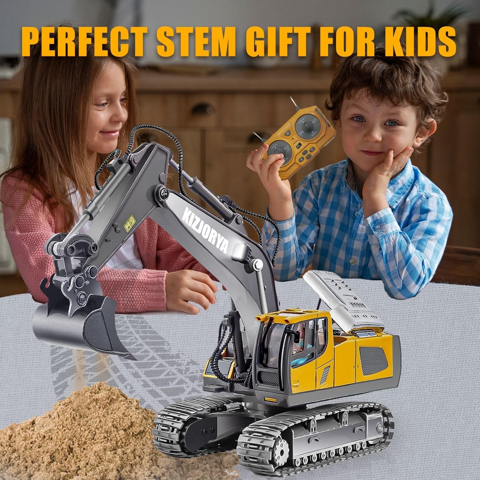 Remote Control Excavator, Boys Toy 6-12 Years, Rechargeable RC, 11 Channels