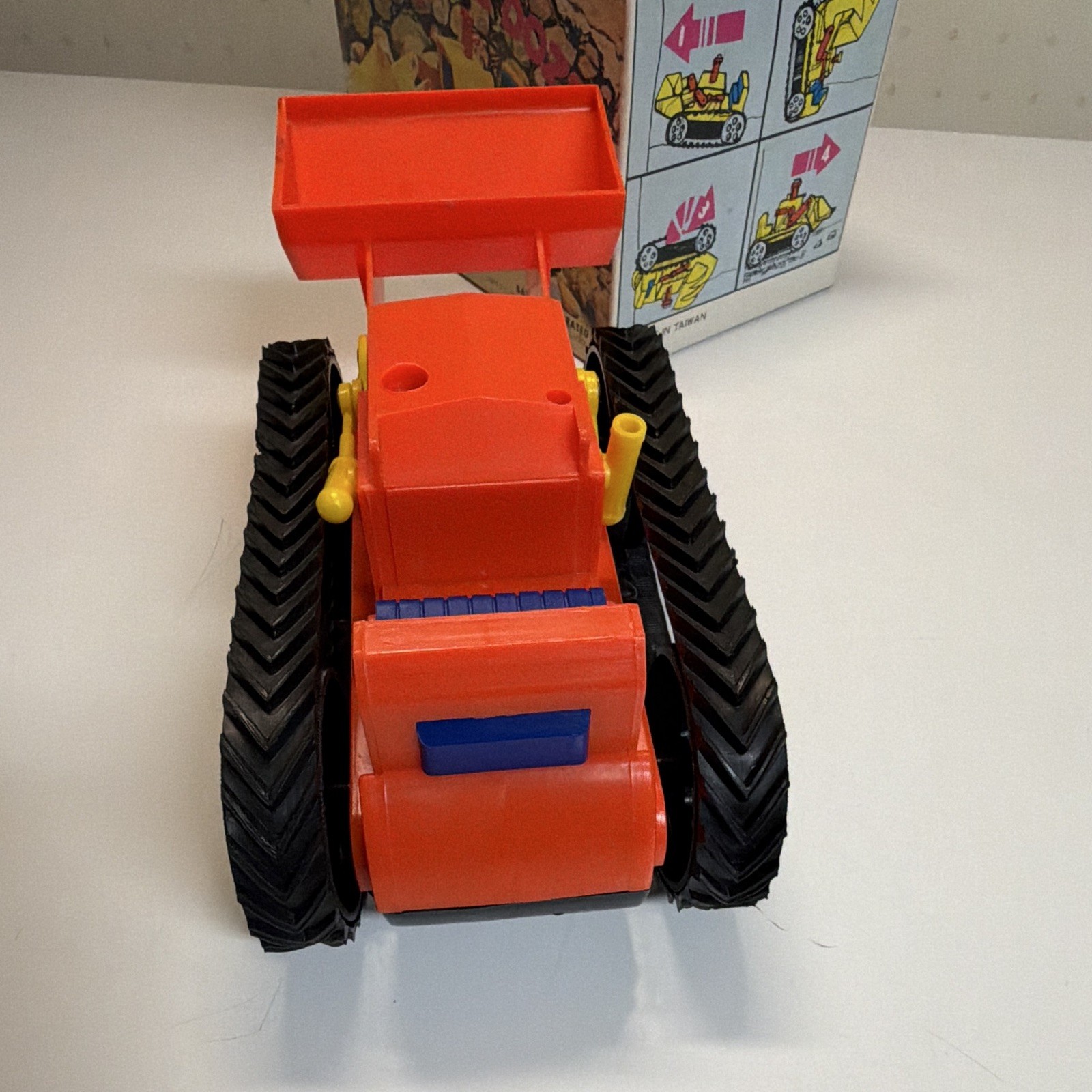 Battery Operated Plastic Toy Bulldozer, Boxed, Orange/Blue/Yellow/Black