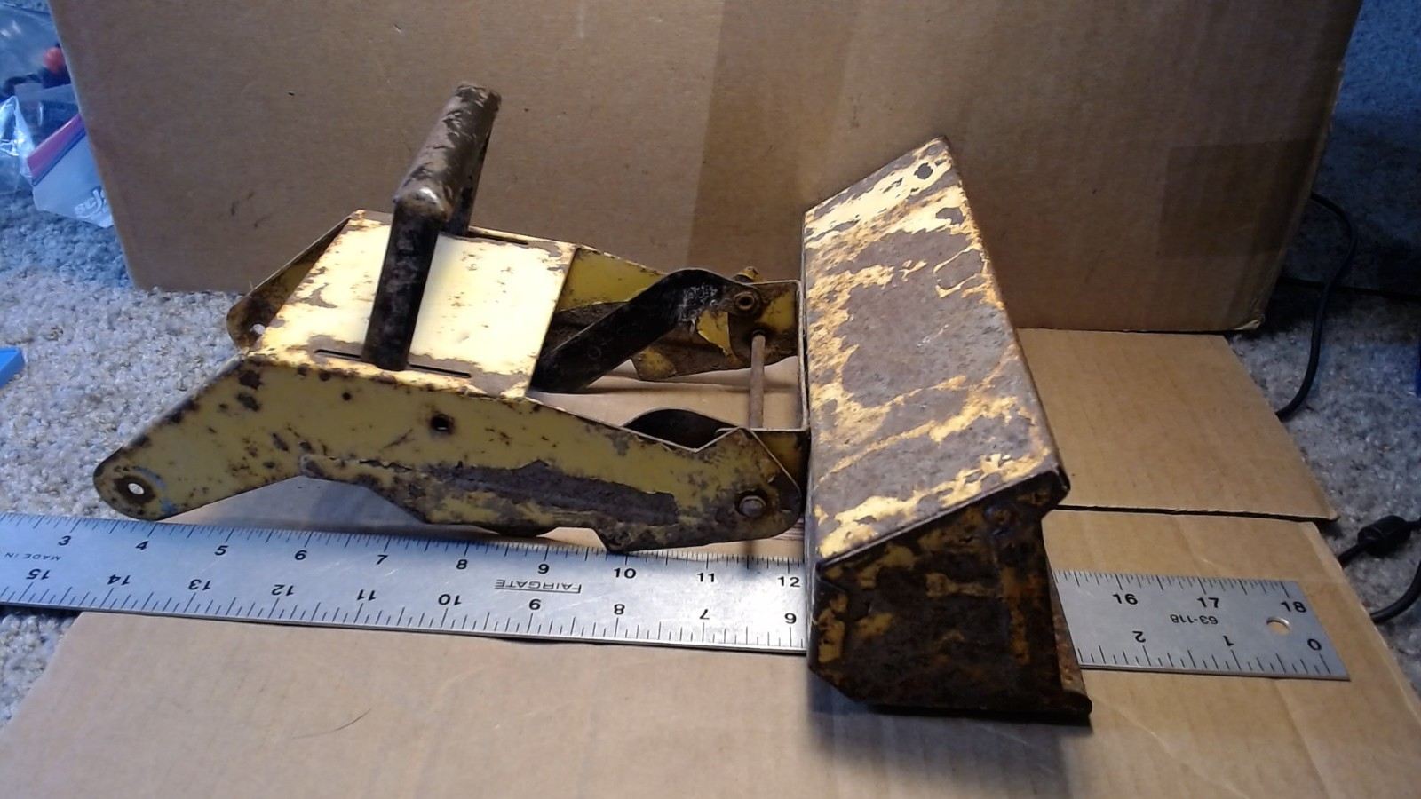 Vintage Junkyard Parts Tonka Loader Bucket w/ Brackets Pressed Steel 1:16/18