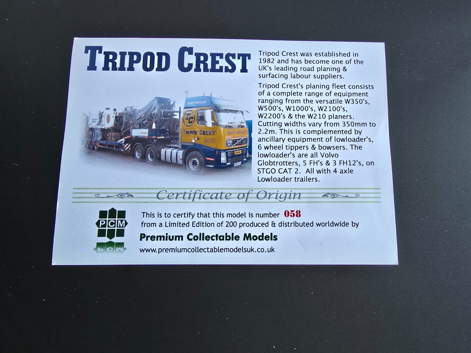 1/50 WSI Tripod Crest Heavy Haulage VERY RARE