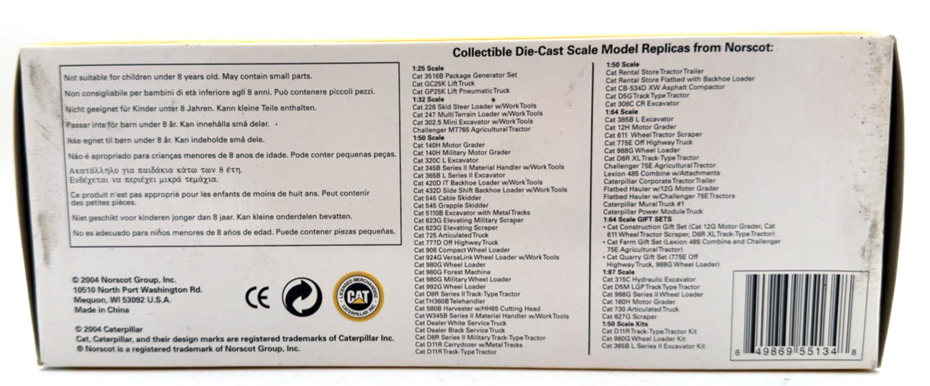 HO Gauge Norscot Die Cast Cat 627G Wheel Tractor Scraper In Sealed Box