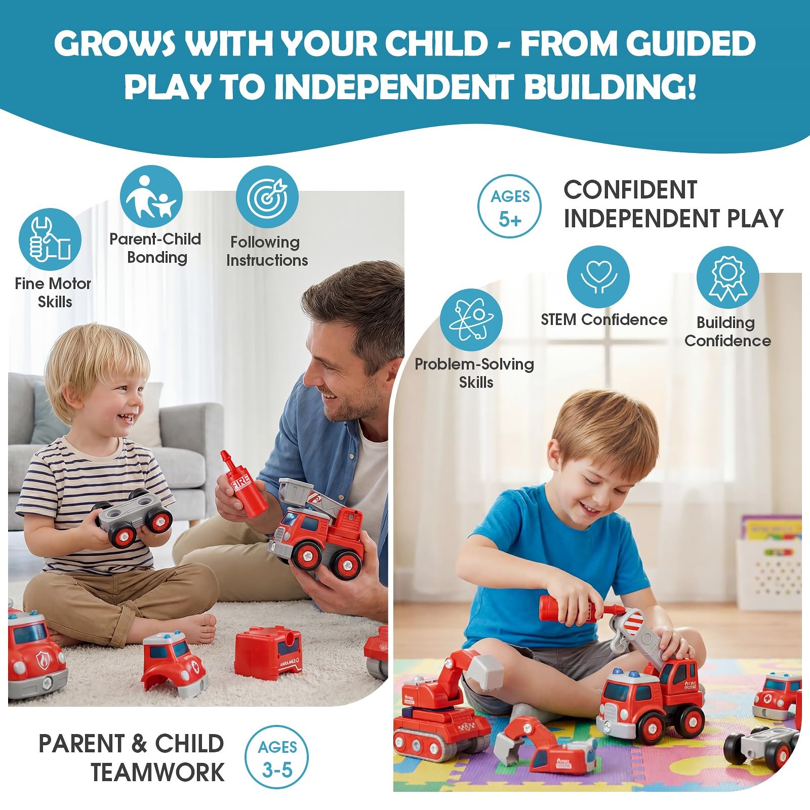 3 4 5 6 Year Old Boy Birthday Gift, 5-in-1 Take Apart Fire Truck Toys, Transf…