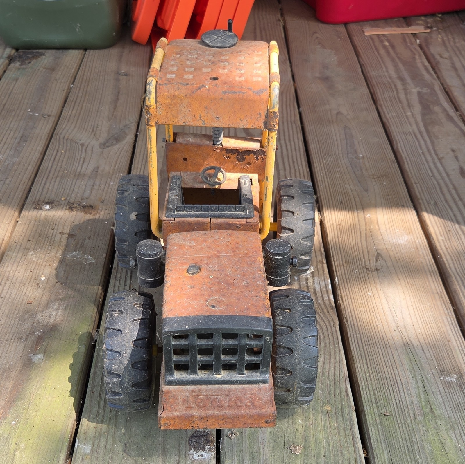 Tonka Pressed Steel Forklift Construction Vehicle Orange Yellow Black