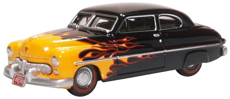 Oxford ME49009 Mercury 1949 Custom Coupe Black w/Flames 1/87 HO Die-cast New MIB