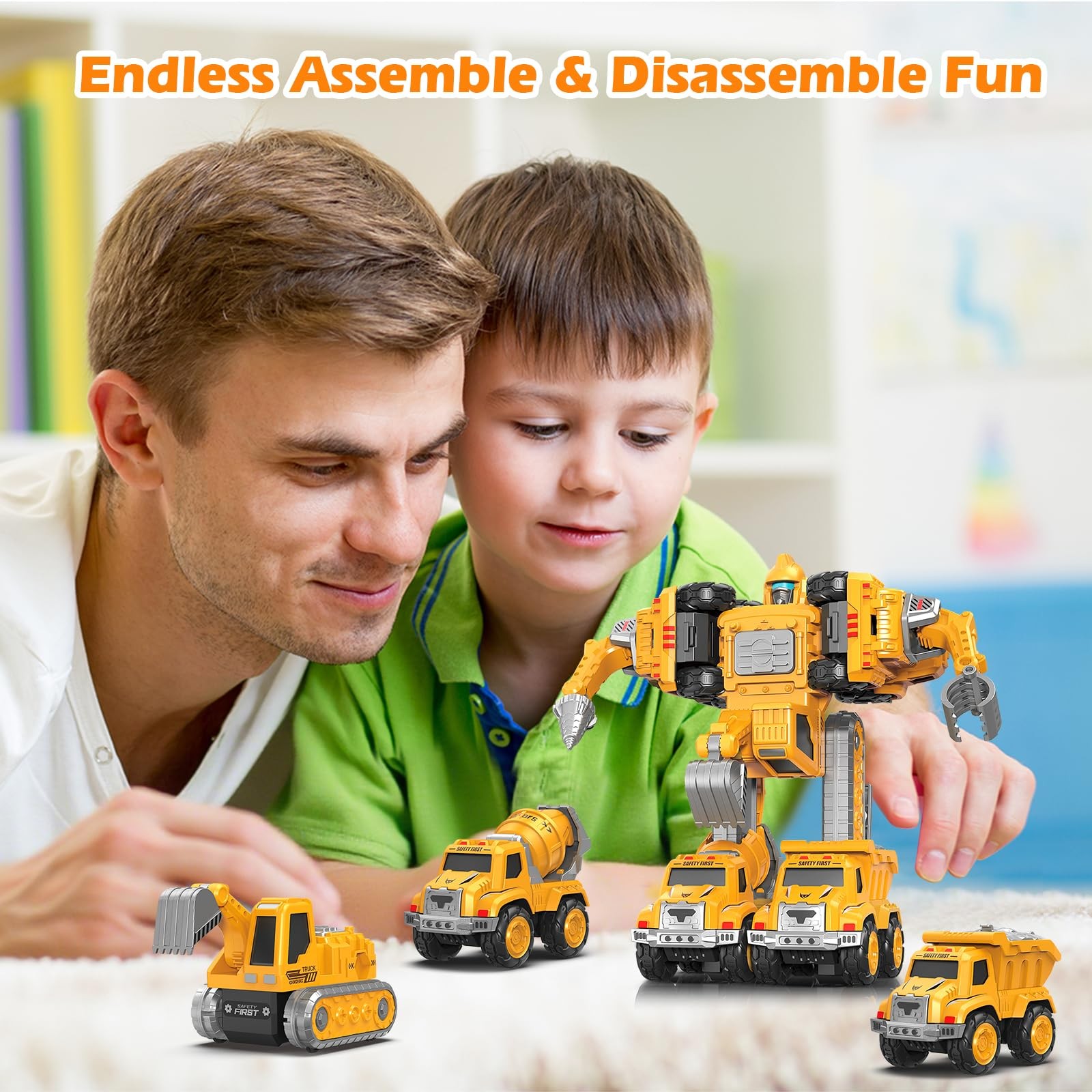 Toys for 3 4 5 6 Year Old Boys– 5-in-1 Detachable Construction Vehicles Set–T…