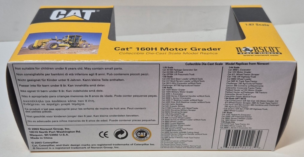 CAT 160H Motor Grader Diecast 1:87 Scale – Norscot Scale Models