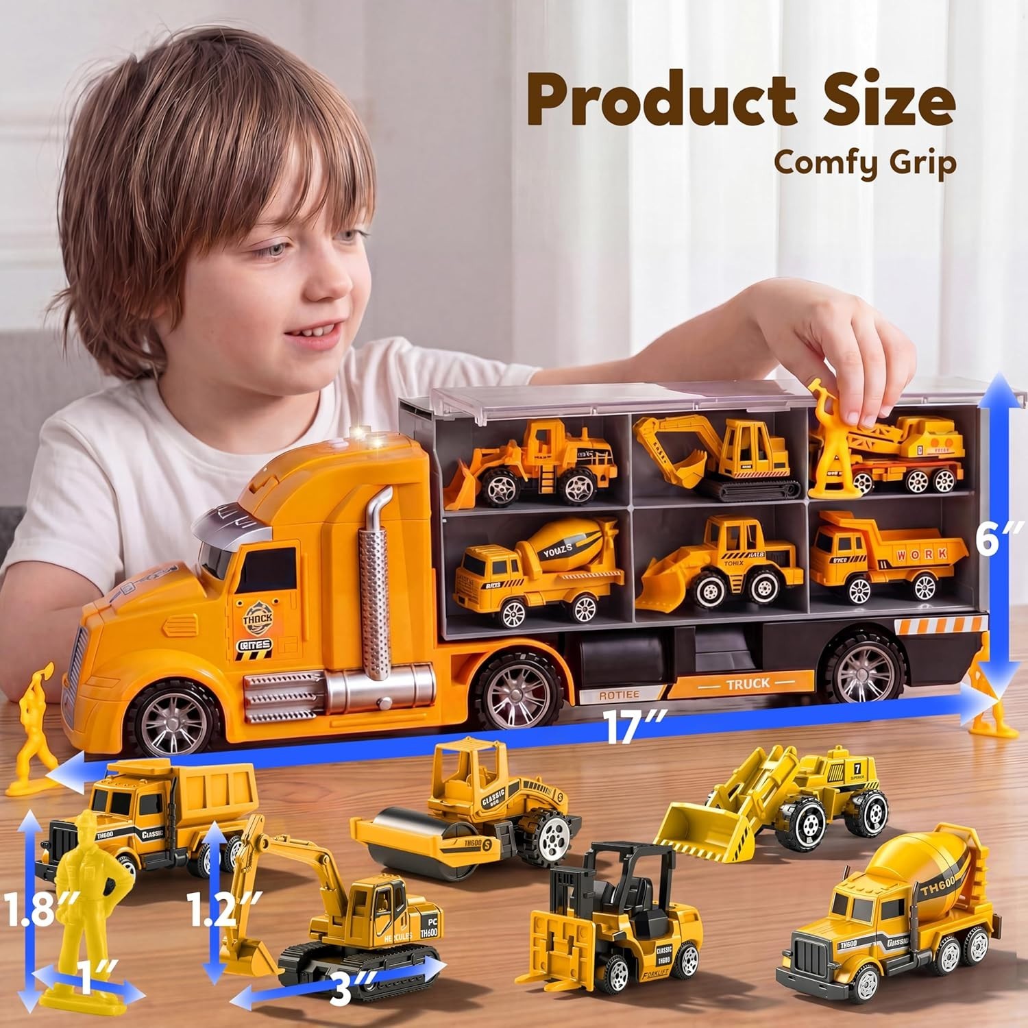 25-in-1 Construction Truck Toy Set 12 Vehicles 12 Figures Sound Light Durable