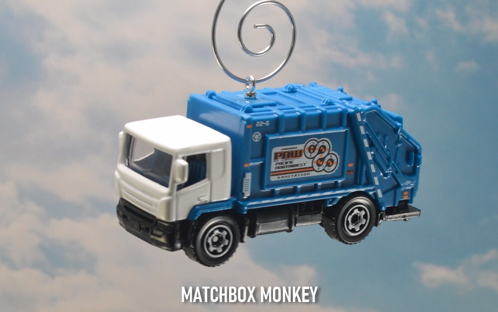 White PNW Garbage Trash Refuse Truck Custom Christmas Ornament Waste Management