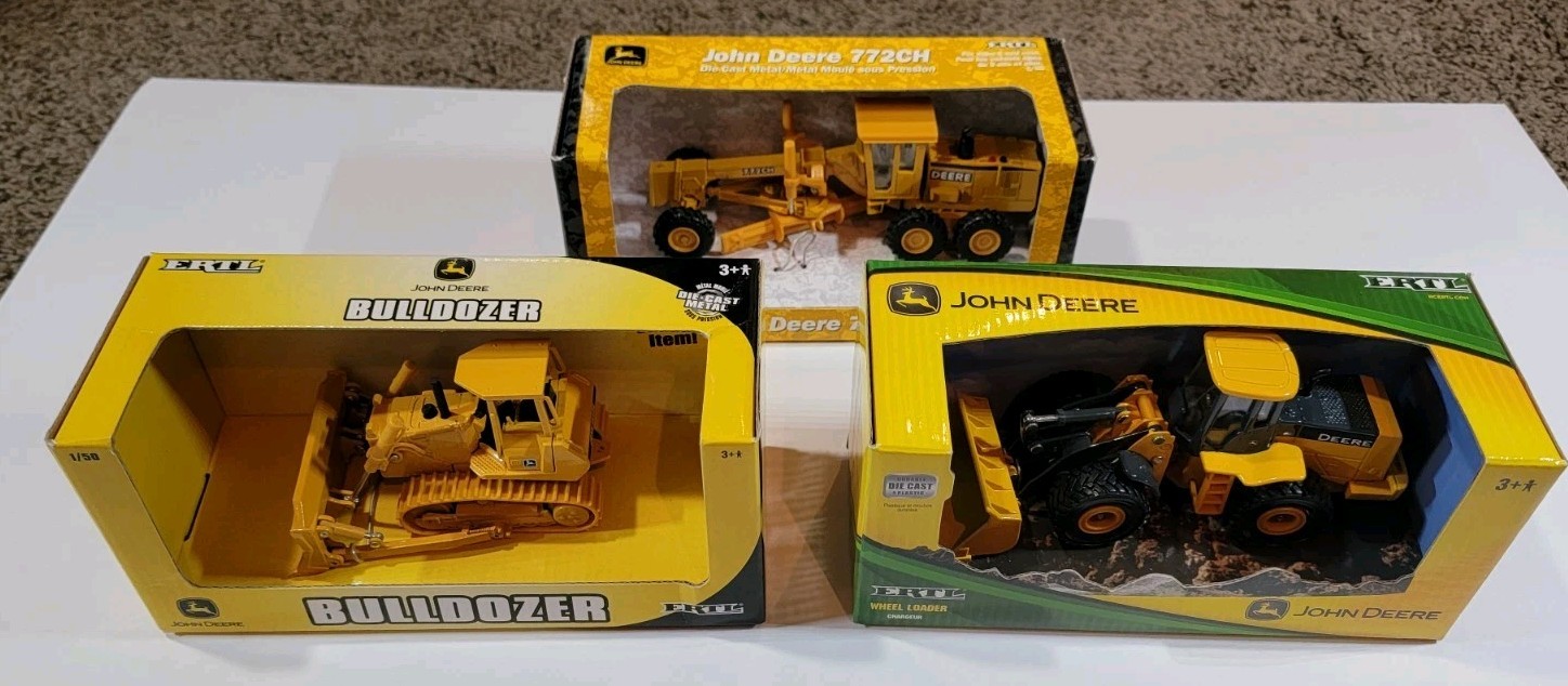 ERTL 1/50 John Deere Lot Of 3 Construction Toys Bulldozer Front Loader 772CH