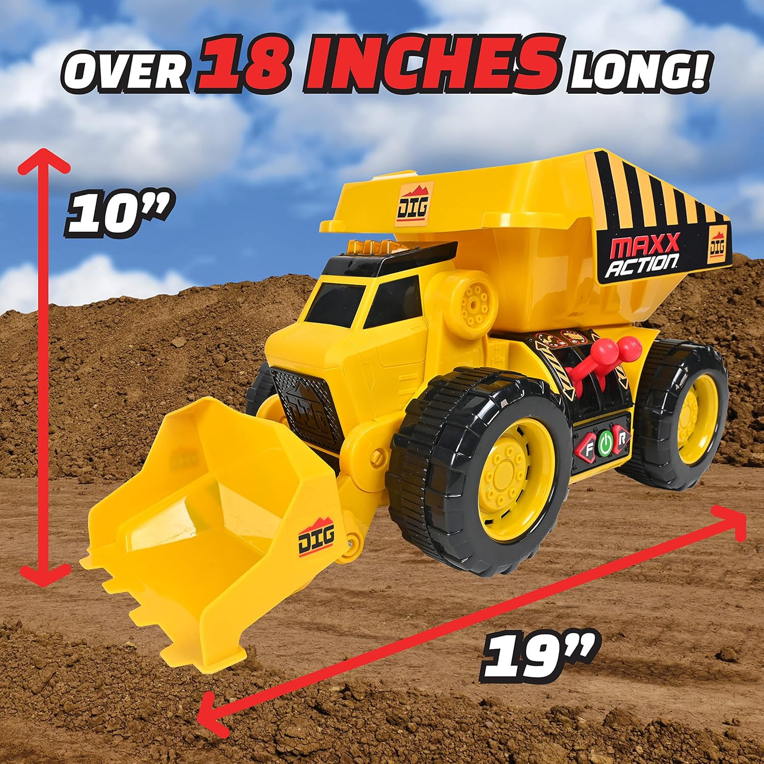 19’’ 2-N-1 Motorized Dig Rig – Excavator and Dump Truck Toy with Joystick Contro