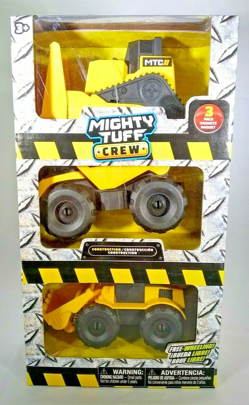 Mighty Tuff Crew 3 Pack Construction Vehicle Set Free-Wheeling MTC Dump Truck 3+