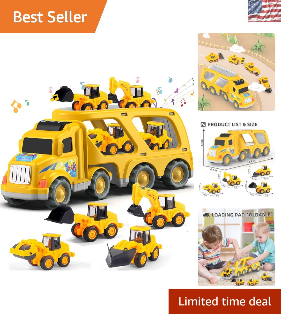 Deluxe Construction Truck Toy Set with 6 Mini Cars – Perfect Gift for Kids 1-6