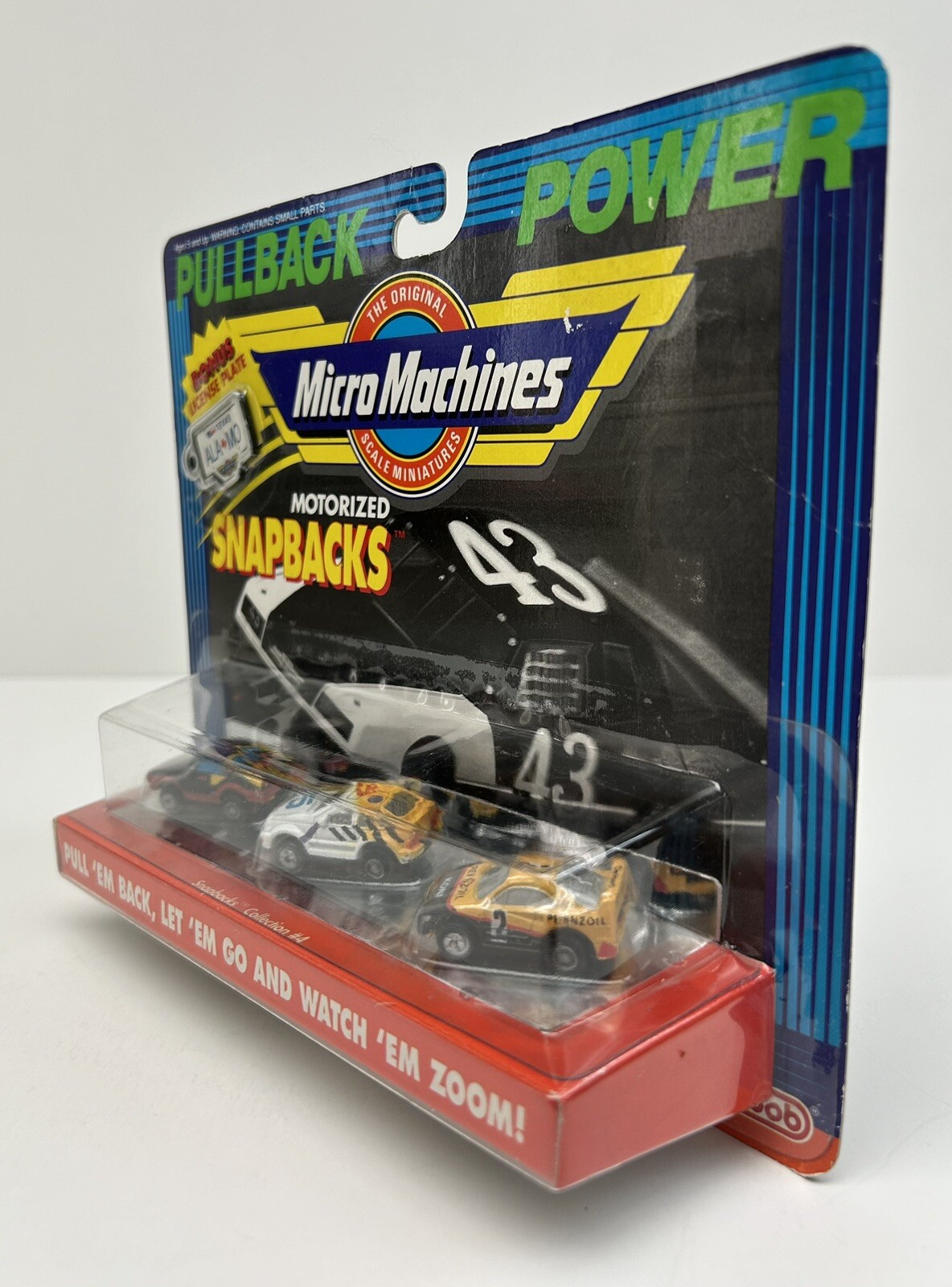 1990 Micro Machines SNAP BACKS #4 Pullback Power w/ Bonus license plate (NEW)
