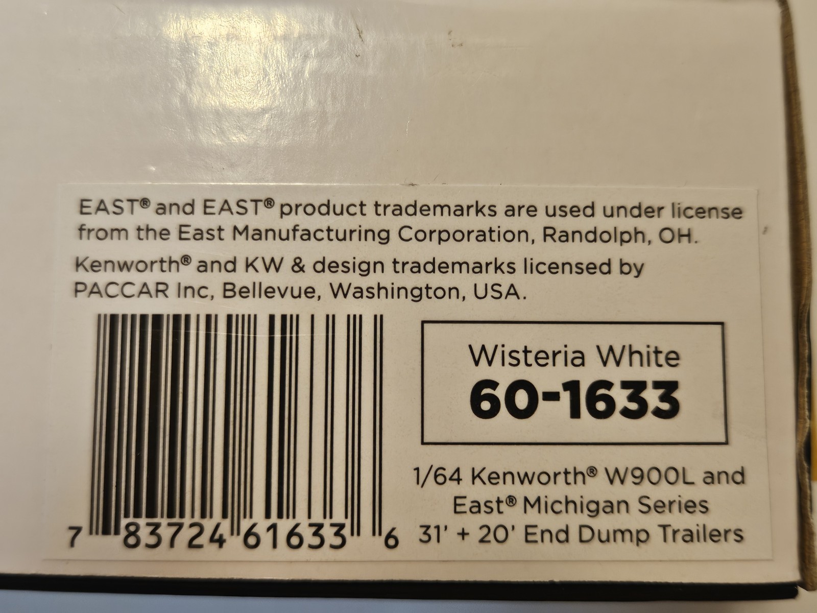 NIB DCP WISTERIA WHITe Kenworth W900L w/ 31ft & 20ft End Dump Trailers 60-1633