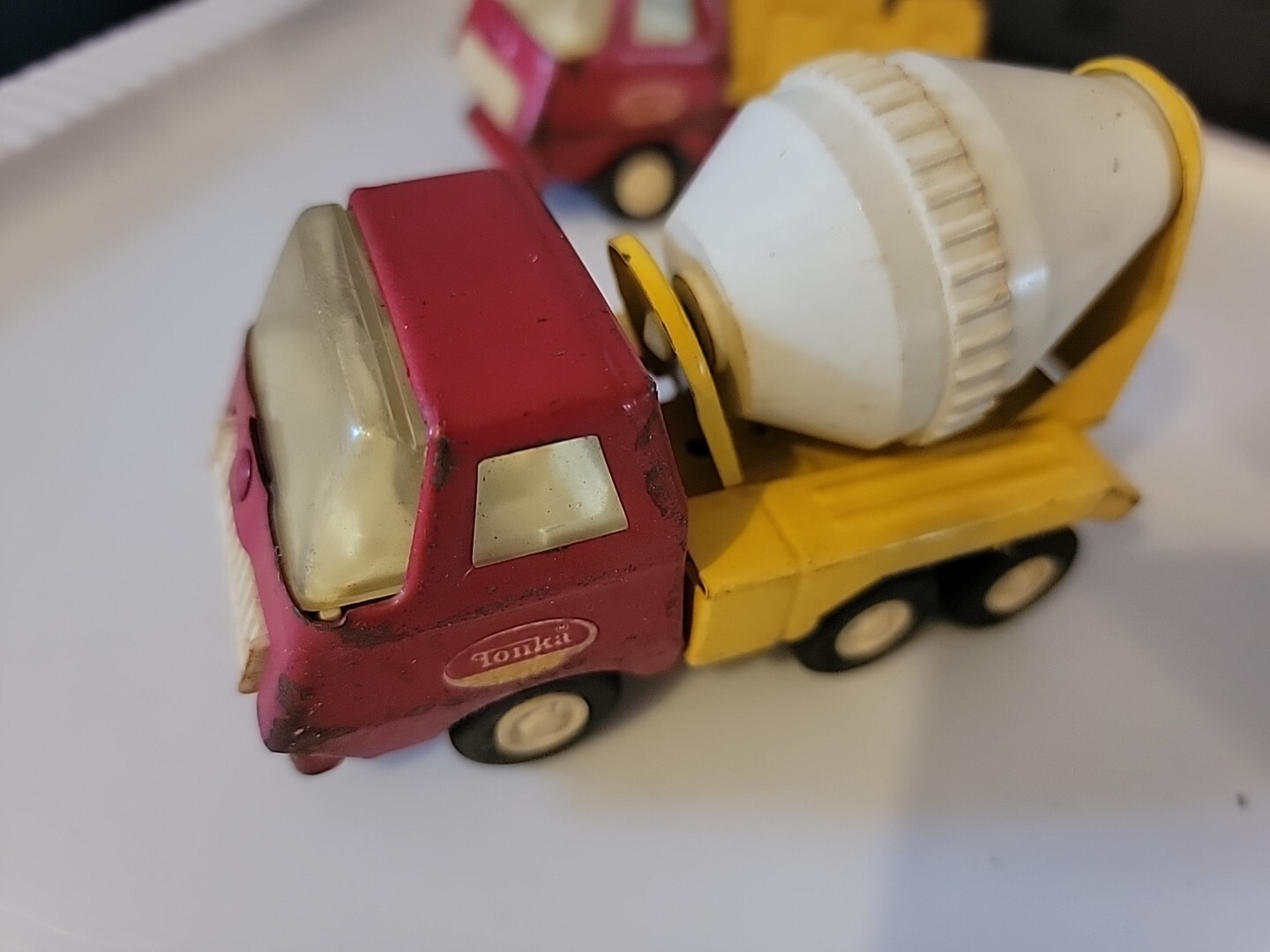 TONKA Vintage Set of Toy Metal Trucks, Cement, Dump,Carrier Bulldozer,Red Yellow