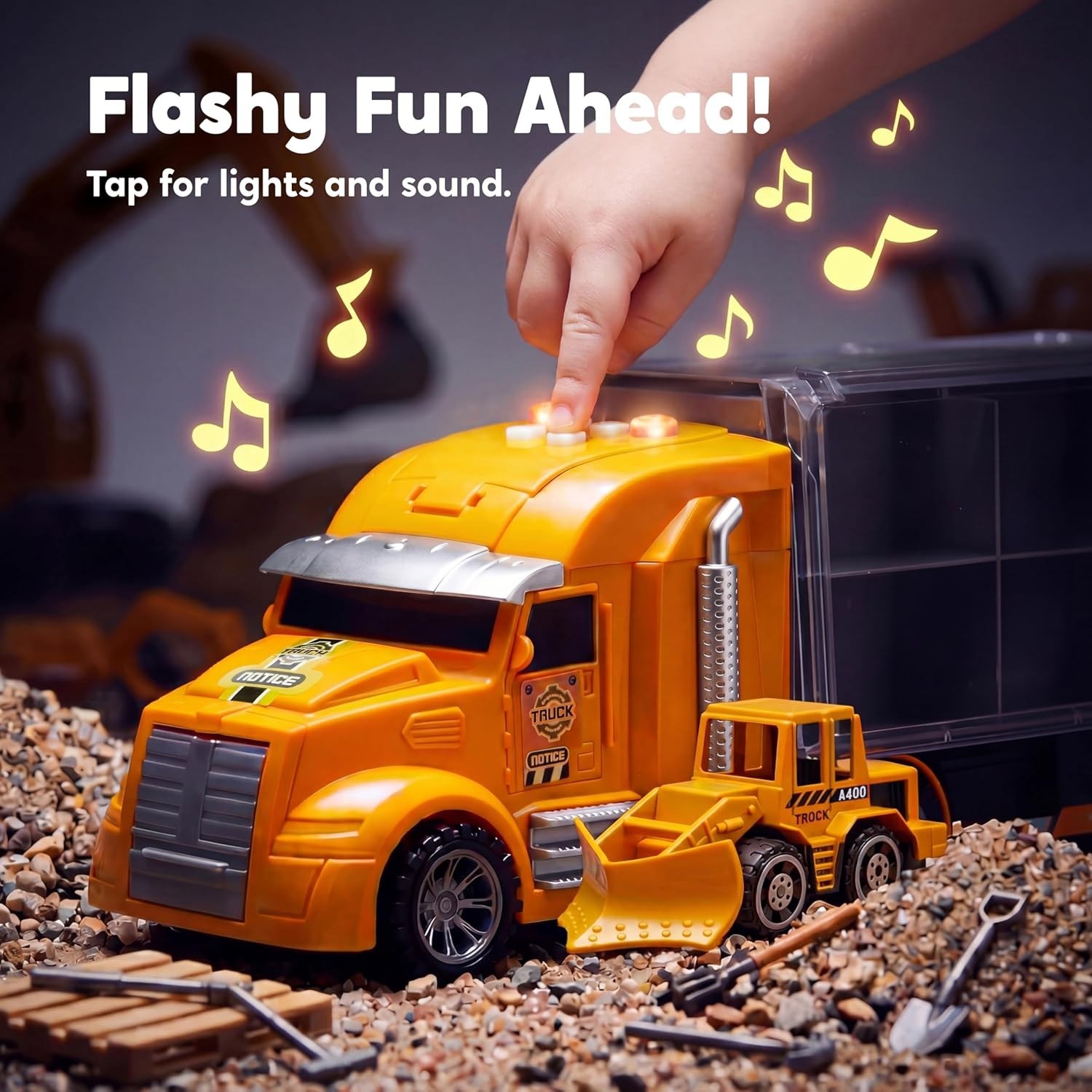 25-in-1 Construction Truck Toy Set 12 Vehicles 12 Figures Sound Light Durable